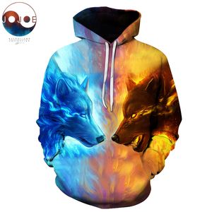 Buz Yangın Kurt Hoodies Jojoesart Tarafından 3D Erkekler Kadınlar Tişörtü Moda Kazak Sonbahar Eşofman Harajuku Hoodies Casual Hayvan