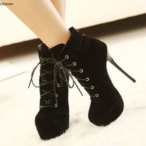 Rontic New Women Platform Sexy Stiletto High Heels Stövlar Runda Toe Eleganta Black Party Shoes Women Plus US Size 5-15