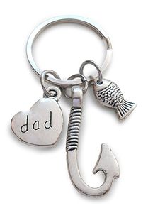 Fish Hooks Keychain Metal Silver color Dad Key chain Keyring for father daddy Fashion Jewelry Father's Day gift VT0119