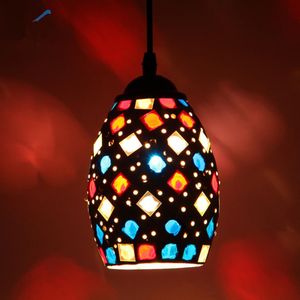 Freeshipping Vintage Retro Mosaic Style Multicolour Pendant Light Bulb Cage Ceiling Hanging Lampshade Home Bar Cafe Restaurant Decoration