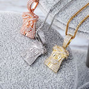 Sterling Silver 925 Jezus Wisiorek z łańcuchem ze stali nierdzewnej Market Out Cubic Cyrkon Rock Street Hip Hop Biżuteria Złoty Srebrny Kolor