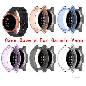 Skyddande TPU Clear Frame Protector Fodral Kallar för Garmin Venu Smart Watch Band Strap Tillbehör Bumper Skin Shell Promotion Sale