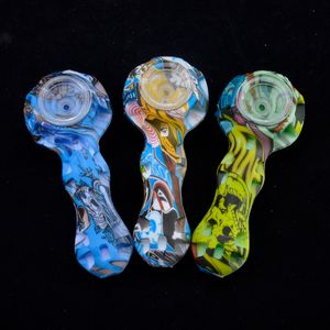 Silikon Sigara Aksesuarları El Borusu ile Cam Kase Baskı Kaşık Rastgele Renk Dab Rig Nargile Bongs