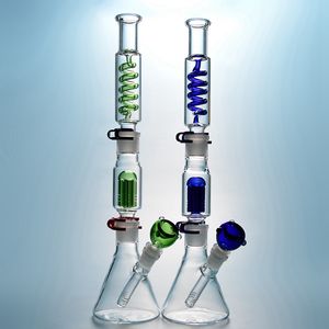 6 Silah Ağacı Perc Bong Cam Su Bongs Freakable Recycler Dab Rig Condenser Bobin Cam Beher Bong Dağınık Downstem ile 18mm Cam Kase