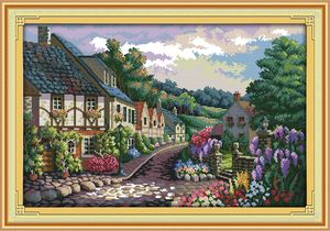 The Mediterranean Courtyard garden decor painting ,Handmade Cross Stitch Embroidery Needlework sets counted print on canvas DMC 14CT /11CT