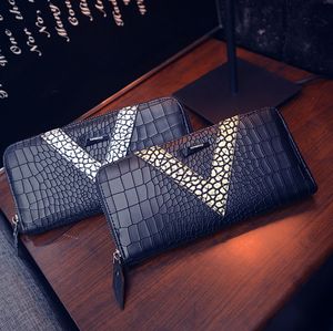 Alligator zipper large capacity women designer wallets lady casual zero purses female evening phone clutchs gold/silver no1988