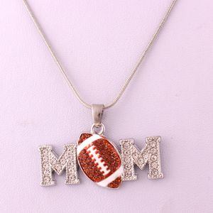 HS05 Mother s Day Gift zinc alloy Crystal football MOM pendant with wheat link chain lobster clasp necklace