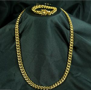 8mm Men Cuban Miami Link Bracelet & Chain Set 18k Gold Plated Stainless Steel