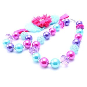 Różowy + Purpurowy NecklaceBracelet Headband 3pcs Ustaw Urodziny Party Prezent Derb Dziewczyny Bubblegum Dziecko Dzieci Chunky Naszyjnik Biżuteria