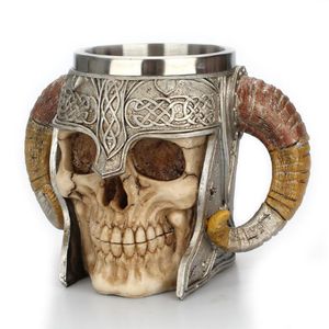 Stainless Steel Skull Mug Viking Ram Horned Pit Lord Warrior Beer Stein Tankard Coffee Mug Tea Cup Halloween Bar Drinkware Gift C19041302