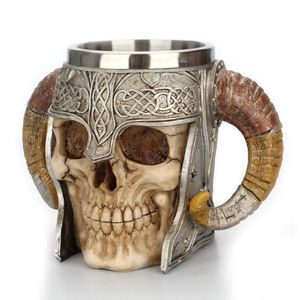 Paslanmaz Çelik Kafatası Kupa Viking Ram Boynuzlu Pit Efendisi Savaşçı Bira Stein Tankard Kahve Kupa Çay Bardağı Cadılar Bayramı Bar Drinkware Hediye C19041302