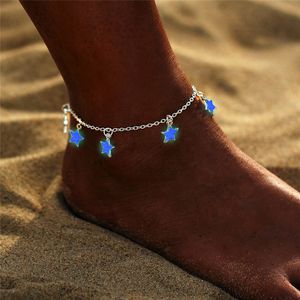 Ankelets mode lysande pentagram stjärna ankelhjärta charm armband sandal sexig strand ben kedja sommar smycken komfort
