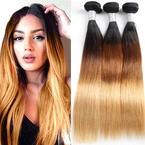 Proste splaty Brazylijskie Virgin Hair Bundles Ombre 1B 4 27 Blond Color Blond Indian Remy Weave2841449