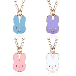 Korean Enamel Rabbit head Pendant Necklaces women Cartoon cute Small animals charm gold chains For Men Fashion Jewelry Gift