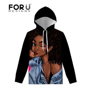 Forudesigns kvinnor hoodies svart konst afrikanska tjejer skriva ut pullovers hoodie damer tröja långärmad hoodies par bär v191025