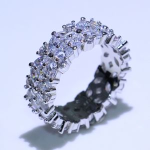 2019 nova venda quente jóias de luxo real 925 esterlina prata branco claro marquise forma topázio cz diamond gemstones mulheres casamento anel de flor
