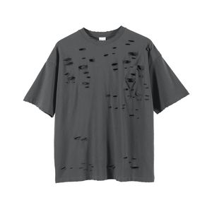 T-shirts Ribbed Mens Kortärmad T-shirt med hål sommar Fashion Street Style Loose Tee i 5 färger Hip Hop