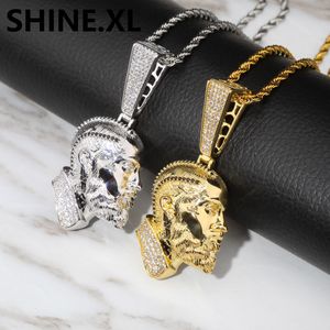 Nipsey Hussle Men's Skull Pendant Necklace Iced Out Gold Chain Gold Silver Cubic Zirconia Hip hop Rock Jewelry310F