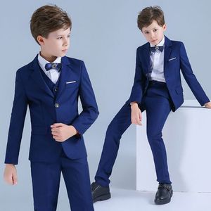 2020男の子タキシード3個品スーツブルーの高品質キッズ服子供の結婚式のパーティーフォーマルウェア