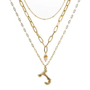 26 A-Z Collana con pendente iniziale inglese Lettera di bambù in oro Collane multistrato di perle Collane con catena a girocollo Gioielli di moda per donna drop ship 380176