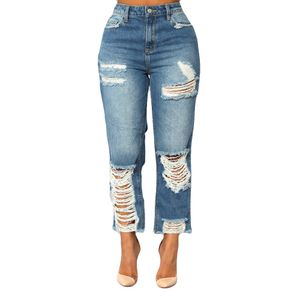 Bleach Wash Shredded Ripped Pencil Skinny Jeans Damen Blaue, hohe Taille, lange Hosen, dehnbare Denim-Jeans