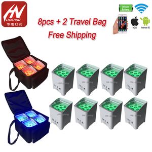 8pcs with bag smart DJ S6 Hex Lights Battery Powered 6x18w RGBAW+UV LED Uplighting Wash Light Wedding Par Can UpLights