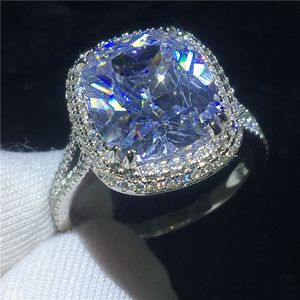 Luxury Promise Ring Big Cushion Cut 8ct Diamond 925 Sterling Silver Engagement Bröllop Band Ring för Kvinnor Finger Smycken