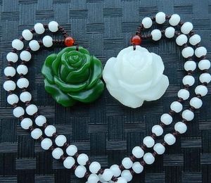 Chinesisch Jadegrün Schmuck großhandel-Natürliche grüne chinesische Jade Blumen Anhänger Korn Halsketten Art Charme Jadeit Schmuck geschnitzt Amulett Geschenke für Männer