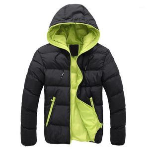 Mäns Down Parkas 2021 Vinter Mode Märke Plus Storlek Jacka Mens Solid Streetwear Hood Tjock Quiltad Puffer Bubble Coat Men Kläder1