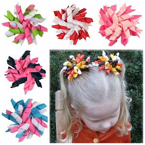 Children's Curly Ribbon Hair Bows Clips Tassels Flowers Girl Corker Barrettes Korker Hair bobbles GYMBOREE style Hair Accessories Kids PD007