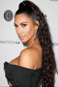 Celebrity KIM Kardashian natural curly pony tail hairpiece long high elastic band drawstring ponytail hair extension 180g 160g natural color