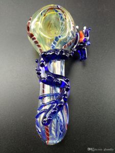 Wholesale Pyrex Smoking Pipe Dragon Entwining Blown Colorful Glass Hand Spoon 10cm Tobacco Bong