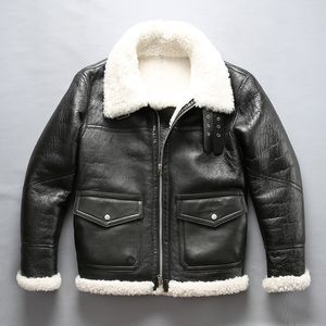 Black Avirexfly Men Leather Jackets Air Force Flight Jacket Australian Merino Sheepskin äkta läderjacka