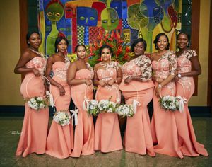 Afrian Aso Ebi Lace Cheap Memaid Bridesmaid Dresses Sheer Neck Beaded Crystals Formal Party Dress Evening Wear Gowns