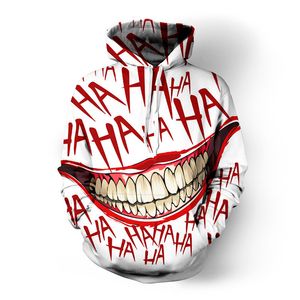 Haha Joker Funny Hoodie Halloween Crazy Smile Pullover Long Sleeve Sweatshirt Fashion Stree Coats Cool Unisex Sportwear J190523
