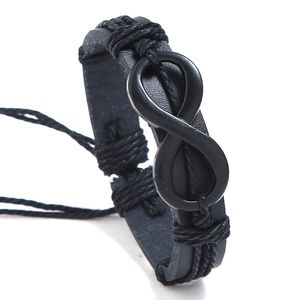 Infinity Läderarmband för kvinnor Män MultiLayer Wrap Charms Black Brown Wrist Band Cuff Unisex Handgjorda Mode Flätade Smycken Pulseira