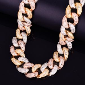 Chains Baguette Zircon Miami Cuban Link 22mm Colorful Necklace Choker Iced out Men's Hip hop Street Rock Jewelry Gold Silver Rose Chain