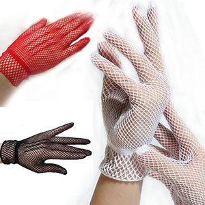 Fashion- Elastic Five Fingers White Hollow Bride Dance Gloves Nightclub Soft Sexy Mesh Sexy Gloves Pop Style 4 Color Choice