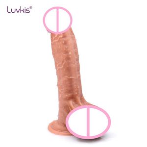 Luvkis Ciecz Silicone Dilikon Dildo Hyper Realistyczne Dual Layer Silikon 8,7 cala Real Dong Penis Y200410