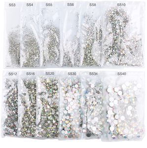 Crystal AB Flat Back Nails Rhinestone SS3-SS40 3D Glass Nail Art Rhinestones One Size Per Pack