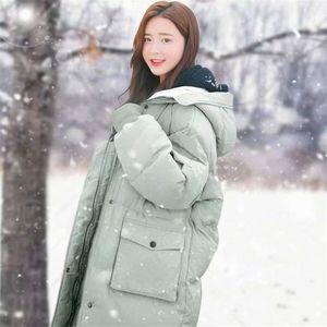 Kvinnor Down Jacket Loose Long Parka Hooded Tjockerad Varm Vinter Jacka Solid Casual Winter Coat Kvinna Coat Outwear Veste Hiver