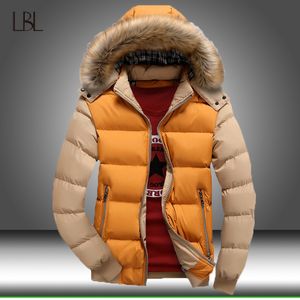 Män Casual Parka Jacket Mens Hoodies Patchwork Jackor Man Höst Vinter Outwear Coat Man Hoody Fur Warm Windbreaker S-4XL Storlek