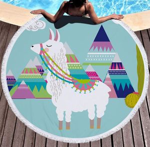 Hot sale Alpaca microfiber shawl with tassel export custom logo polyester thermal transfer round beach towel Home Decor Yoga Mat Shawl 150CM