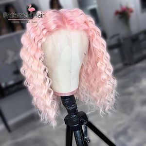 Lace Wigs Preferred Front Wig Human Hair Deep Wave Frontal Pink Bob With Baby Ombre Blue Curly For Black Women