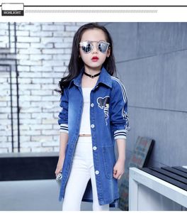 Spring Clothing Jeans Coat for Girls Denim Jackets Cartoon Children Outerwear Kid Active Autumn Clothes Teenager Long Trench Top