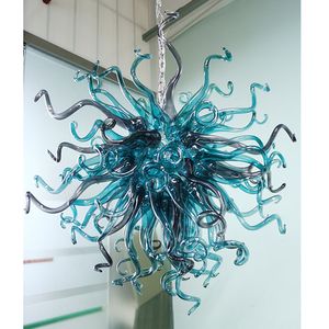 Munblåst glas ljuskrona LED källa hängande hänge för hem sovrum dekor ljusblå ljuskronor