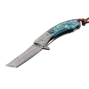 Top qualidade 2 Estilo Damasco Flipper faca dobrável Damascus Steel Tanto Ponto lâmina com bainha de couro