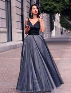 2020 Yeni Basit Ucuz Siyah Gri Abiye Uzun Tül Etek Tam Boy Kadınlar Balo Örgün Parti Elbise Durum Robe De Siree Custom 63