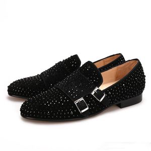 Loafers Rhinestone Süet Siyah Hasp Düğün ve Parti Günlük Ayakkabıları ile Yeni Terlik Boy Boy Erkekler Flats0 478