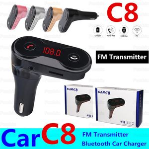 C8 Kablosuz Bluetooth Fonksiyonlu FM Verici USB Araç Şarj Adaptörü Mini MP3 Çalar Kiti Sahipleri TF Kart HandsFree Kulaklık Modülatör